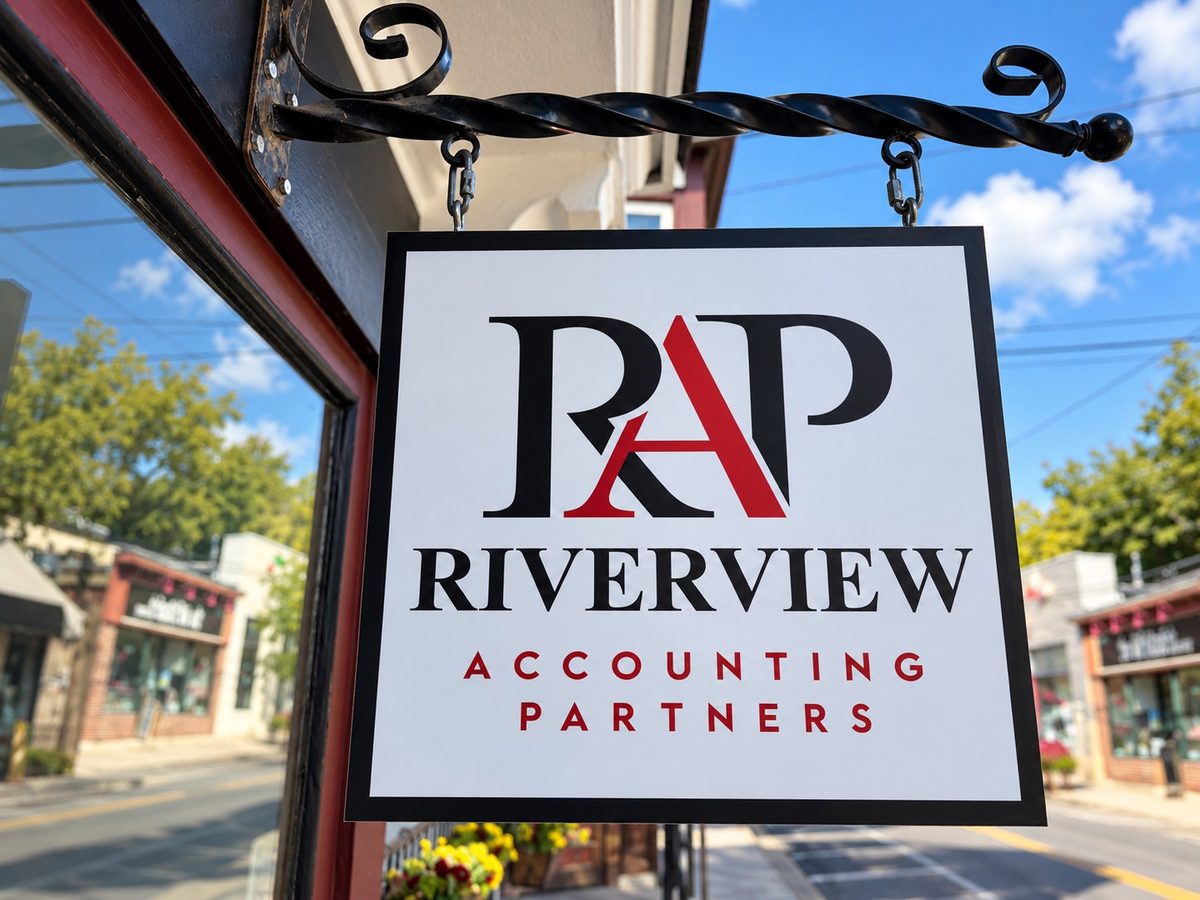The Riverview Accounting Partners sign on Main Street, Nyack